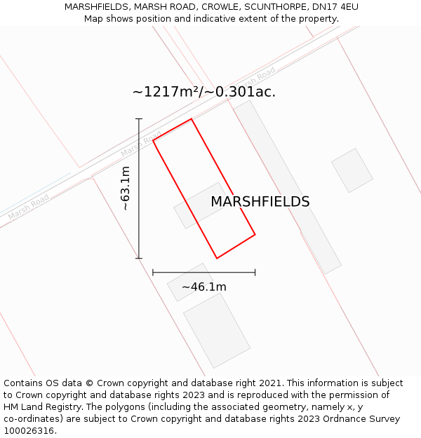 MARSHFIELDS, MARSH ROAD, CROWLE, SCUNTHORPE, DN17 4EU: Plot and title map