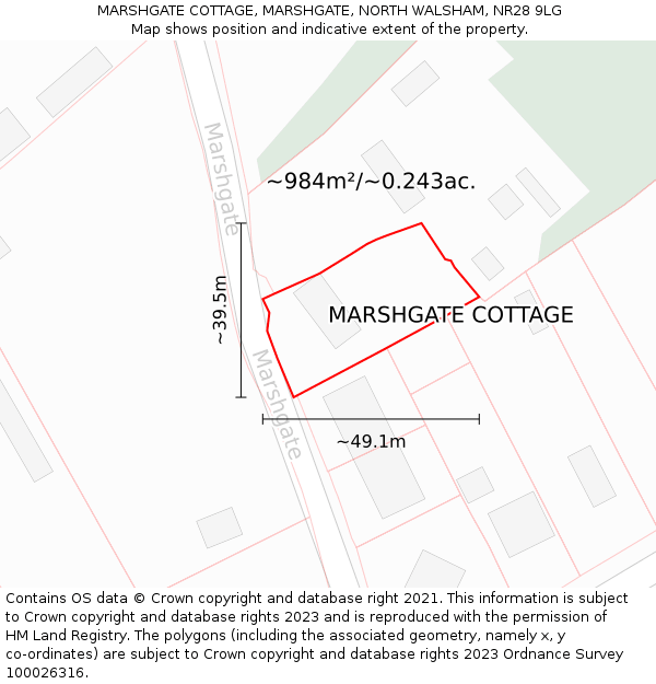 MARSHGATE COTTAGE, MARSHGATE, NORTH WALSHAM, NR28 9LG: Plot and title map