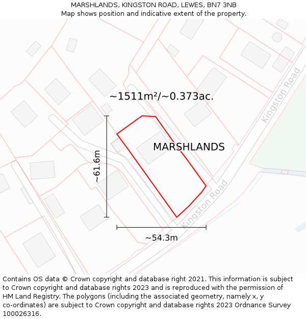 MARSHLANDS, KINGSTON ROAD, LEWES, BN7 3NB: Plot and title map