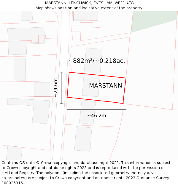 MARSTANN, LENCHWICK, EVESHAM, WR11 4TG: Plot and title map