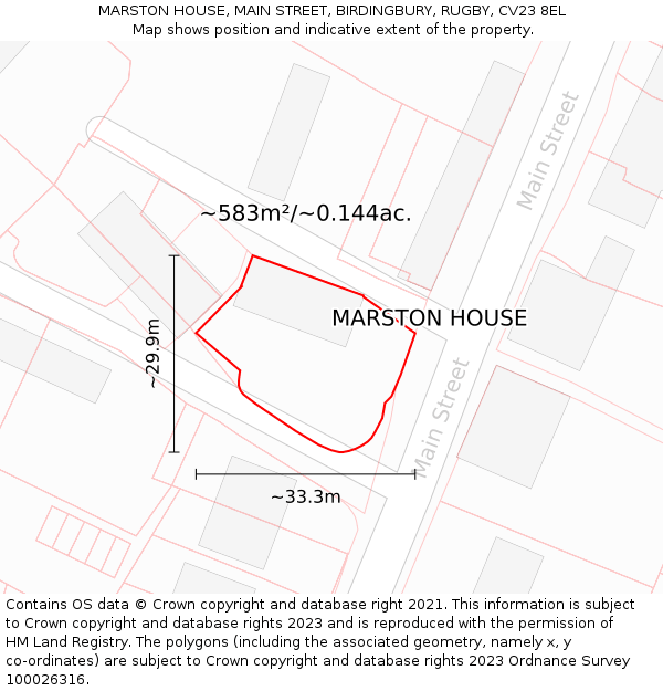 MARSTON HOUSE, MAIN STREET, BIRDINGBURY, RUGBY, CV23 8EL: Plot and title map