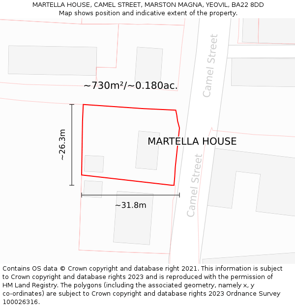 MARTELLA HOUSE, CAMEL STREET, MARSTON MAGNA, YEOVIL, BA22 8DD: Plot and title map