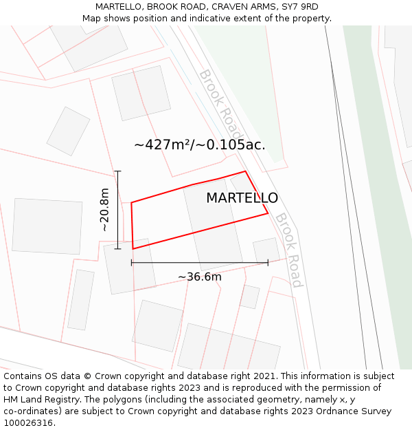 MARTELLO, BROOK ROAD, CRAVEN ARMS, SY7 9RD: Plot and title map