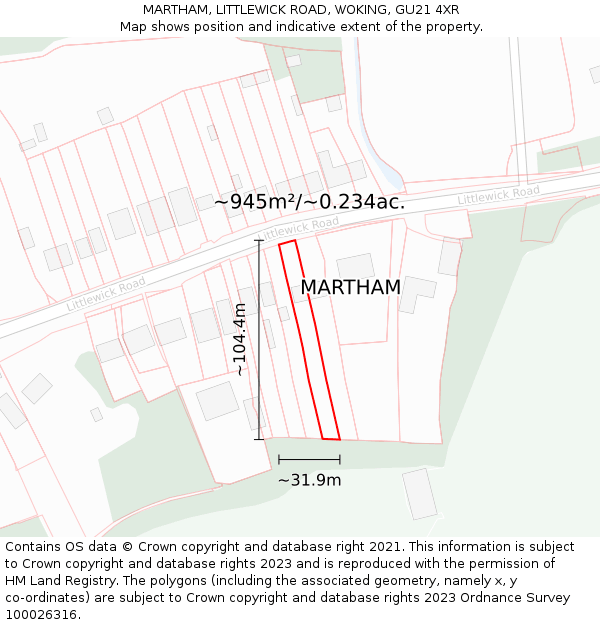 MARTHAM, LITTLEWICK ROAD, WOKING, GU21 4XR: Plot and title map