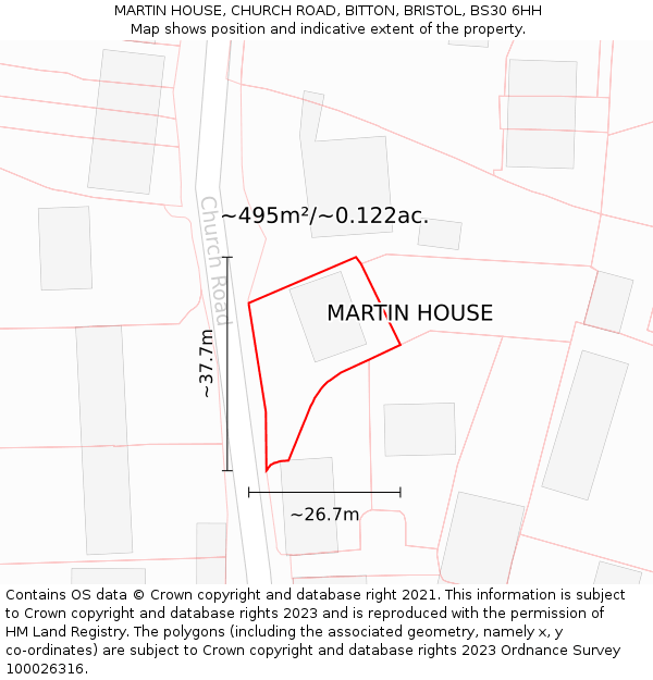MARTIN HOUSE, CHURCH ROAD, BITTON, BRISTOL, BS30 6HH: Plot and title map