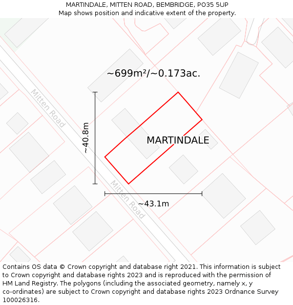 MARTINDALE, MITTEN ROAD, BEMBRIDGE, PO35 5UP: Plot and title map