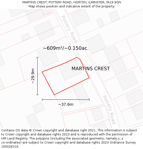 MARTINS CREST, POTTERY ROAD, HORTON, ILMINSTER, TA19 9QN: Plot and title map