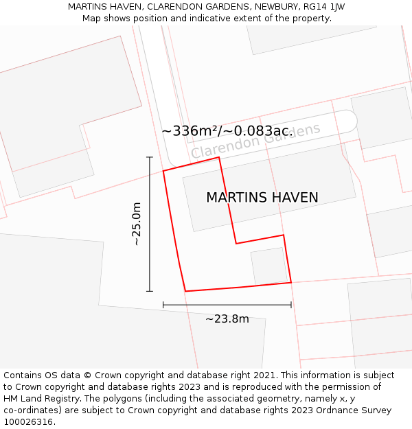 MARTINS HAVEN, CLARENDON GARDENS, NEWBURY, RG14 1JW: Plot and title map