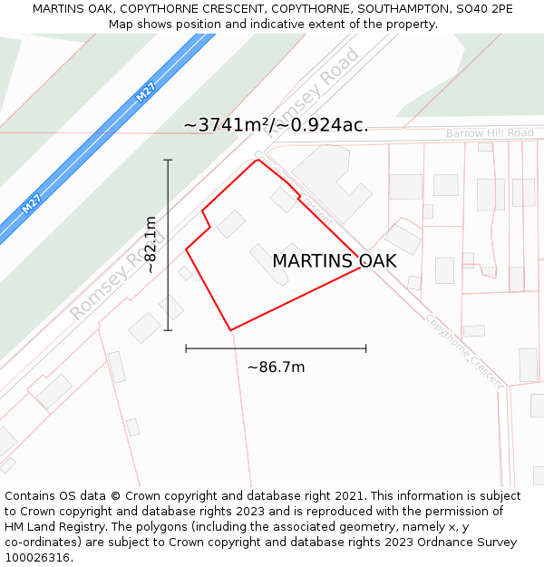 MARTINS OAK, COPYTHORNE CRESCENT, COPYTHORNE, SOUTHAMPTON, SO40 2PE: Plot and title map