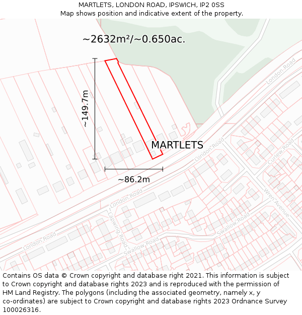 MARTLETS, LONDON ROAD, IPSWICH, IP2 0SS: Plot and title map