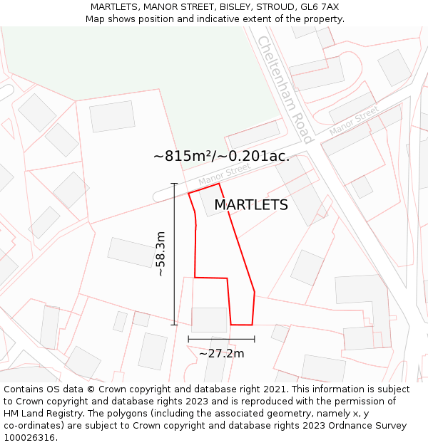 MARTLETS, MANOR STREET, BISLEY, STROUD, GL6 7AX: Plot and title map
