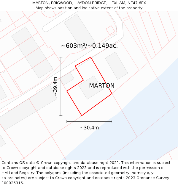 MARTON, BRIGWOOD, HAYDON BRIDGE, HEXHAM, NE47 6EX: Plot and title map