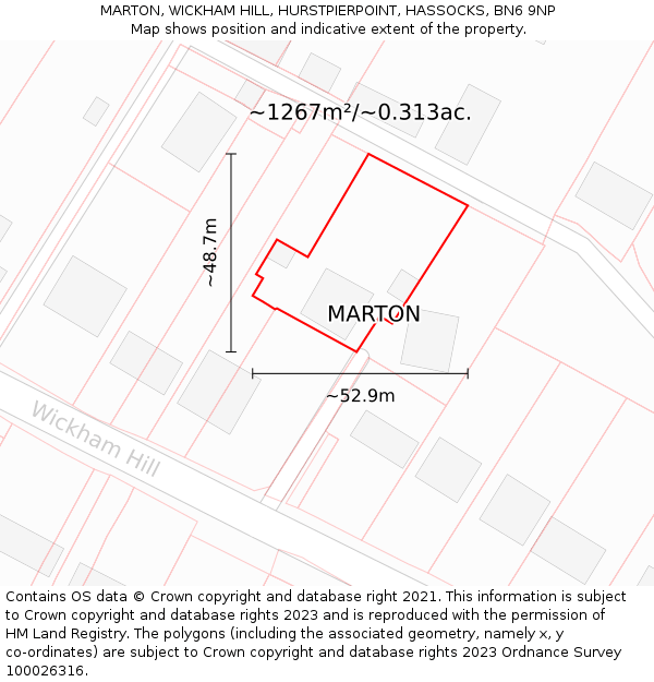 MARTON, WICKHAM HILL, HURSTPIERPOINT, HASSOCKS, BN6 9NP: Plot and title map