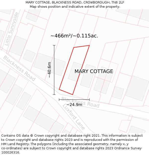 MARY COTTAGE, BLACKNESS ROAD, CROWBOROUGH, TN6 2LF: Plot and title map