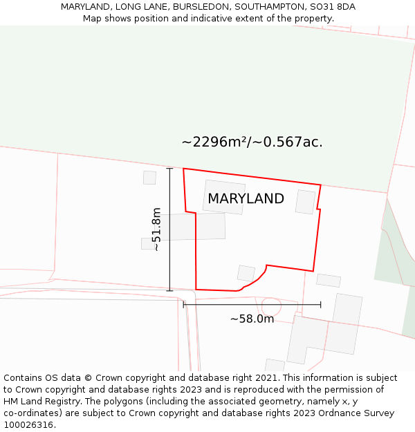 MARYLAND, LONG LANE, BURSLEDON, SOUTHAMPTON, SO31 8DA: Plot and title map