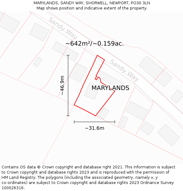 MARYLANDS, SANDY WAY, SHORWELL, NEWPORT, PO30 3LN: Plot and title map