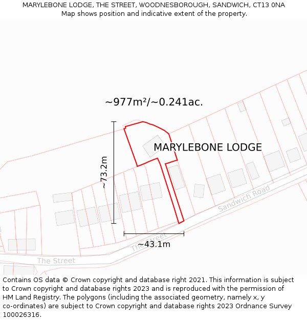 MARYLEBONE LODGE, THE STREET, WOODNESBOROUGH, SANDWICH, CT13 0NA: Plot and title map