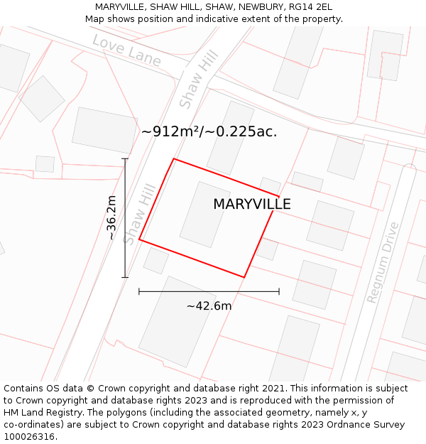 MARYVILLE, SHAW HILL, SHAW, NEWBURY, RG14 2EL: Plot and title map