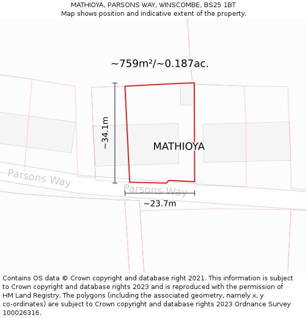 MATHIOYA, PARSONS WAY, WINSCOMBE, BS25 1BT: Plot and title map