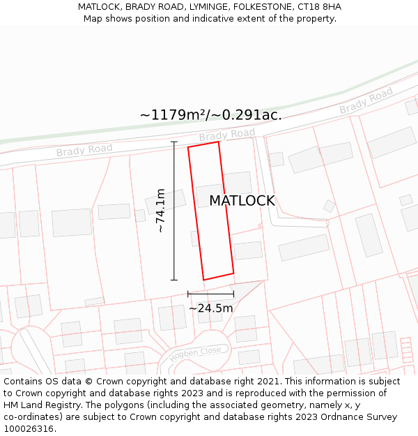 MATLOCK, BRADY ROAD, LYMINGE, FOLKESTONE, CT18 8HA: Plot and title map