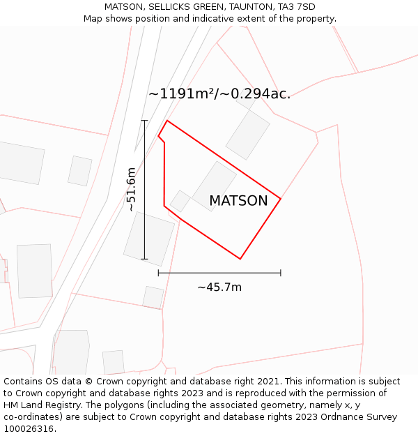 MATSON, SELLICKS GREEN, TAUNTON, TA3 7SD: Plot and title map