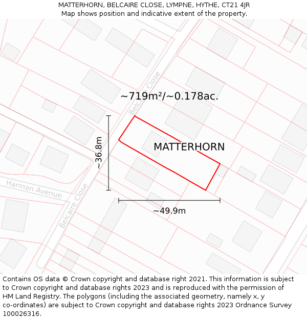 MATTERHORN, BELCAIRE CLOSE, LYMPNE, HYTHE, CT21 4JR: Plot and title map