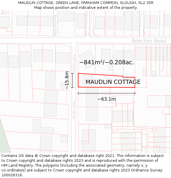 MAUDLIN COTTAGE, GREEN LANE, FARNHAM COMMON, SLOUGH, SL2 3SR: Plot and title map