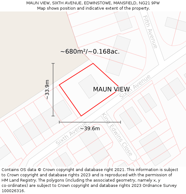 MAUN VIEW, SIXTH AVENUE, EDWINSTOWE, MANSFIELD, NG21 9PW: Plot and title map