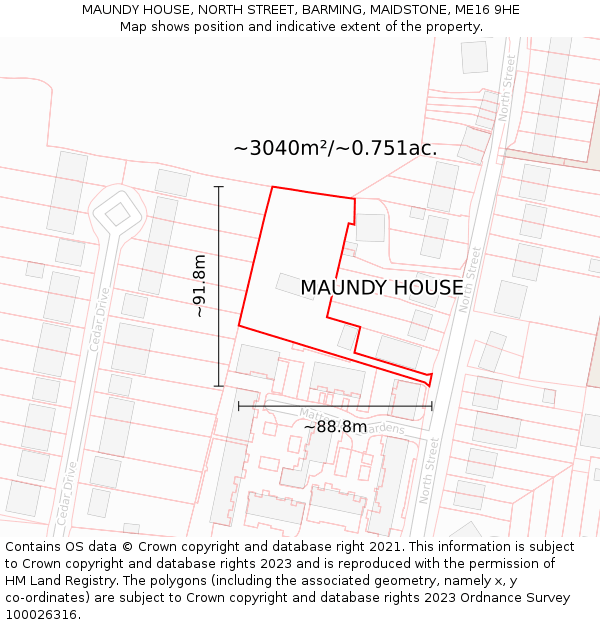 MAUNDY HOUSE, NORTH STREET, BARMING, MAIDSTONE, ME16 9HE: Plot and title map