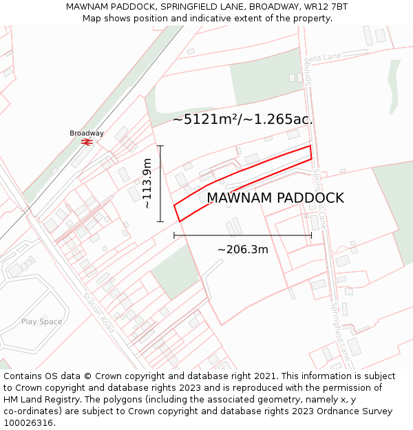 MAWNAM PADDOCK, SPRINGFIELD LANE, BROADWAY, WR12 7BT: Plot and title map