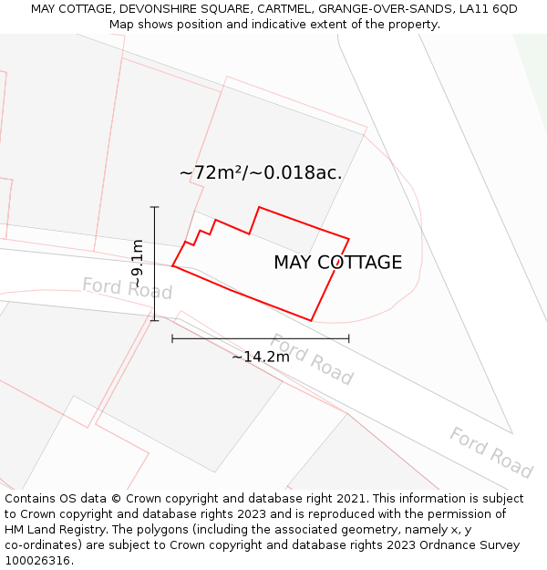 MAY COTTAGE, DEVONSHIRE SQUARE, CARTMEL, GRANGE-OVER-SANDS, LA11 6QD: Plot and title map