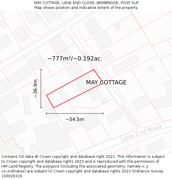 MAY COTTAGE, LANE END CLOSE, BEMBRIDGE, PO35 5UF: Plot and title map