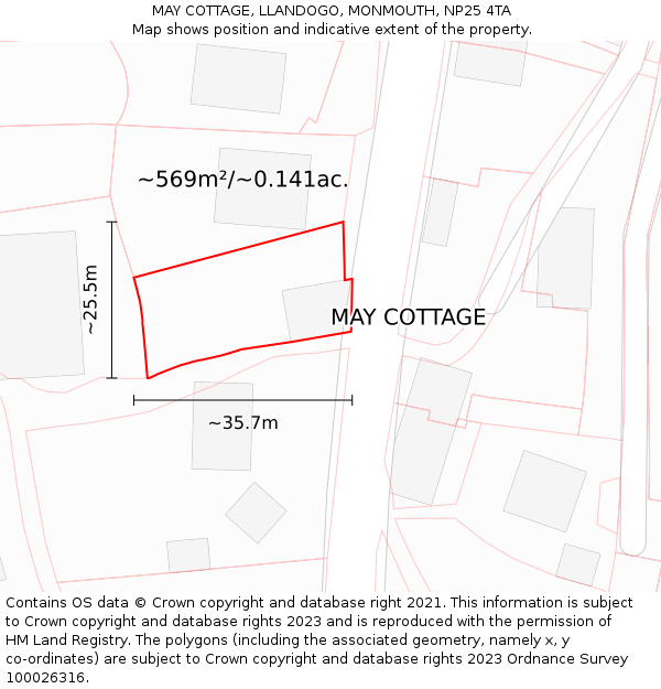 MAY COTTAGE, LLANDOGO, MONMOUTH, NP25 4TA: Plot and title map
