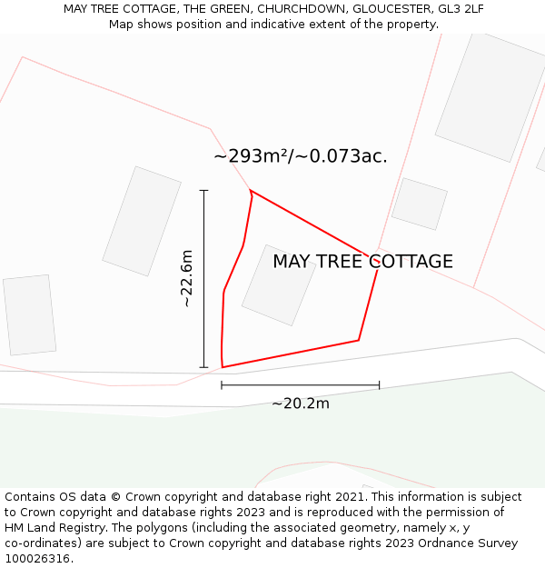 MAY TREE COTTAGE, THE GREEN, CHURCHDOWN, GLOUCESTER, GL3 2LF: Plot and title map