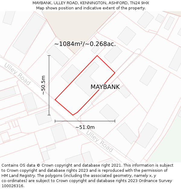 MAYBANK, ULLEY ROAD, KENNINGTON, ASHFORD, TN24 9HX: Plot and title map