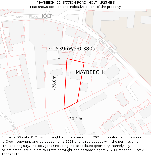 MAYBEECH, 22, STATION ROAD, HOLT, NR25 6BS: Plot and title map