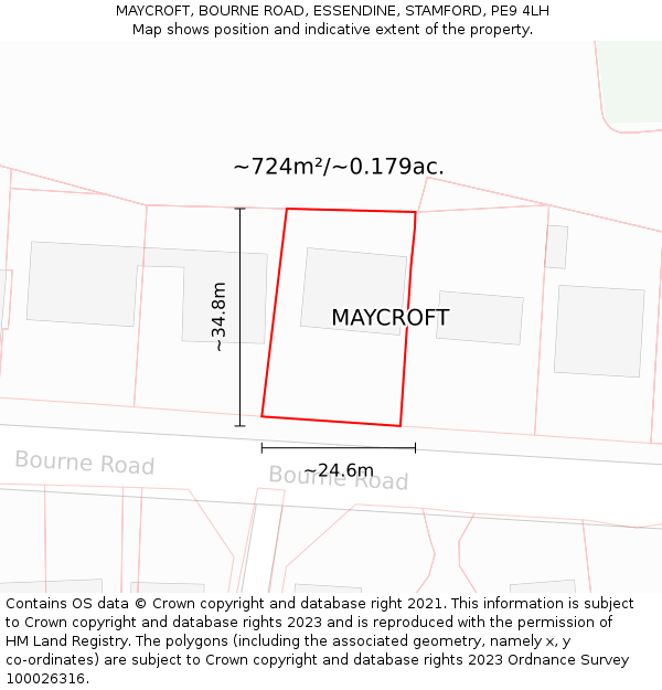 MAYCROFT, BOURNE ROAD, ESSENDINE, STAMFORD, PE9 4LH: Plot and title map