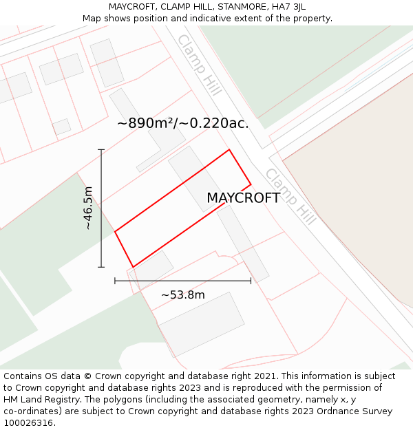 MAYCROFT, CLAMP HILL, STANMORE, HA7 3JL: Plot and title map