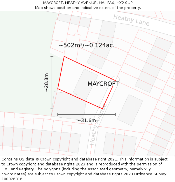 MAYCROFT, HEATHY AVENUE, HALIFAX, HX2 9UP: Plot and title map