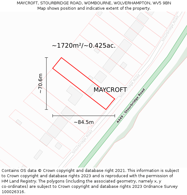 MAYCROFT, STOURBRIDGE ROAD, WOMBOURNE, WOLVERHAMPTON, WV5 9BN: Plot and title map