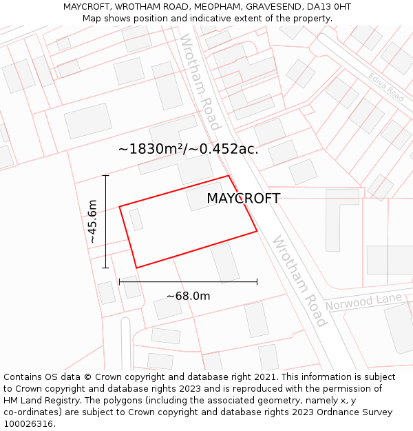 MAYCROFT, WROTHAM ROAD, MEOPHAM, GRAVESEND, DA13 0HT: Plot and title map