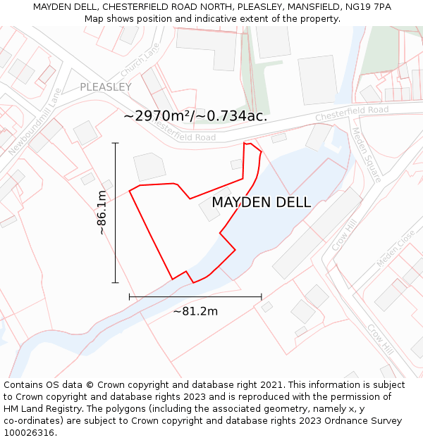 MAYDEN DELL, CHESTERFIELD ROAD NORTH, PLEASLEY, MANSFIELD, NG19 7PA: Plot and title map