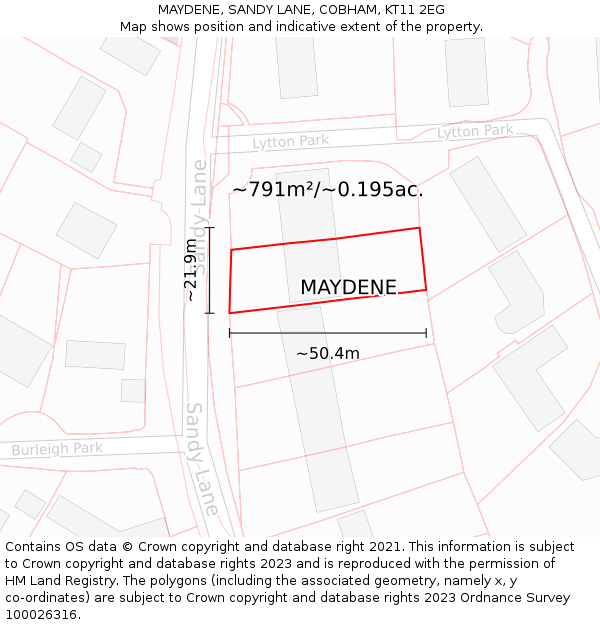 MAYDENE, SANDY LANE, COBHAM, KT11 2EG: Plot and title map
