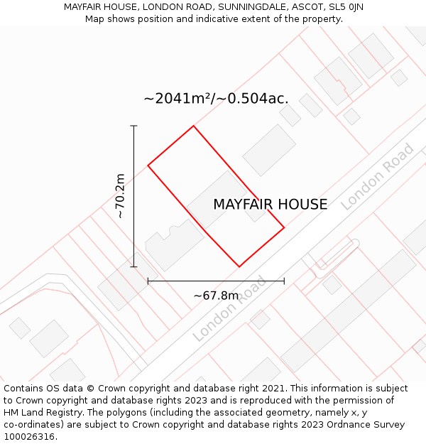 MAYFAIR HOUSE, LONDON ROAD, SUNNINGDALE, ASCOT, SL5 0JN: Plot and title map