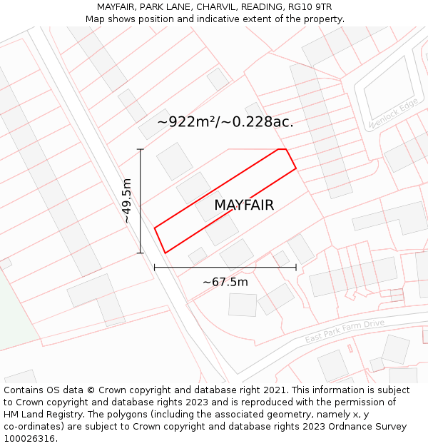 MAYFAIR, PARK LANE, CHARVIL, READING, RG10 9TR: Plot and title map