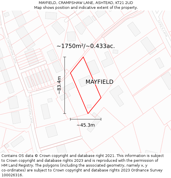 MAYFIELD, CRAMPSHAW LANE, ASHTEAD, KT21 2UD: Plot and title map