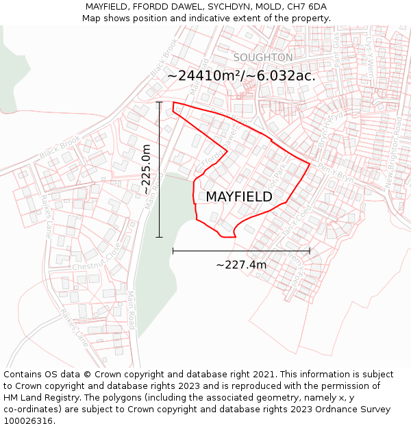 MAYFIELD, FFORDD DAWEL, SYCHDYN, MOLD, CH7 6DA: Plot and title map