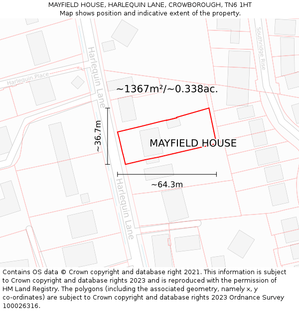 MAYFIELD HOUSE, HARLEQUIN LANE, CROWBOROUGH, TN6 1HT: Plot and title map