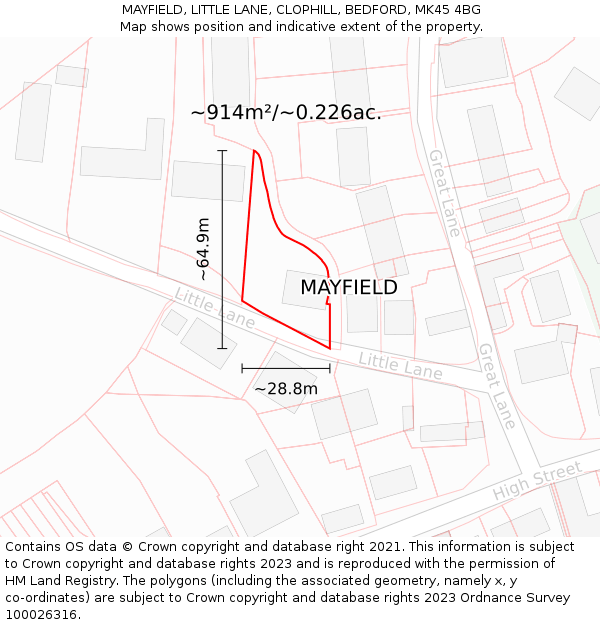 MAYFIELD, LITTLE LANE, CLOPHILL, BEDFORD, MK45 4BG: Plot and title map
