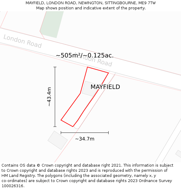 MAYFIELD, LONDON ROAD, NEWINGTON, SITTINGBOURNE, ME9 7TW: Plot and title map